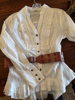 White Ruffled Button-Front Blouse